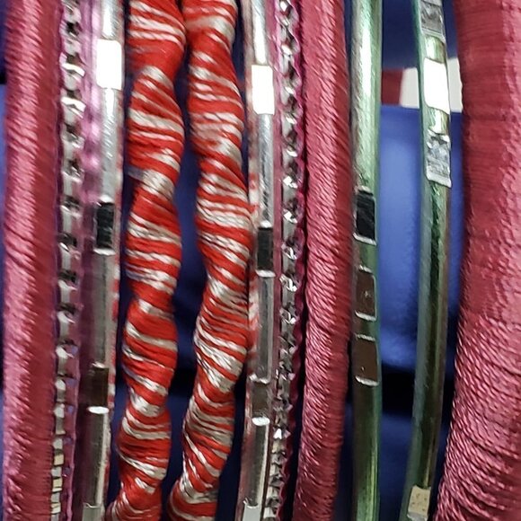 Women's Stunning Set of 11 Dainty Silver tone Colorful Bangle Bracelets, size 8" - Picture 8 of 9